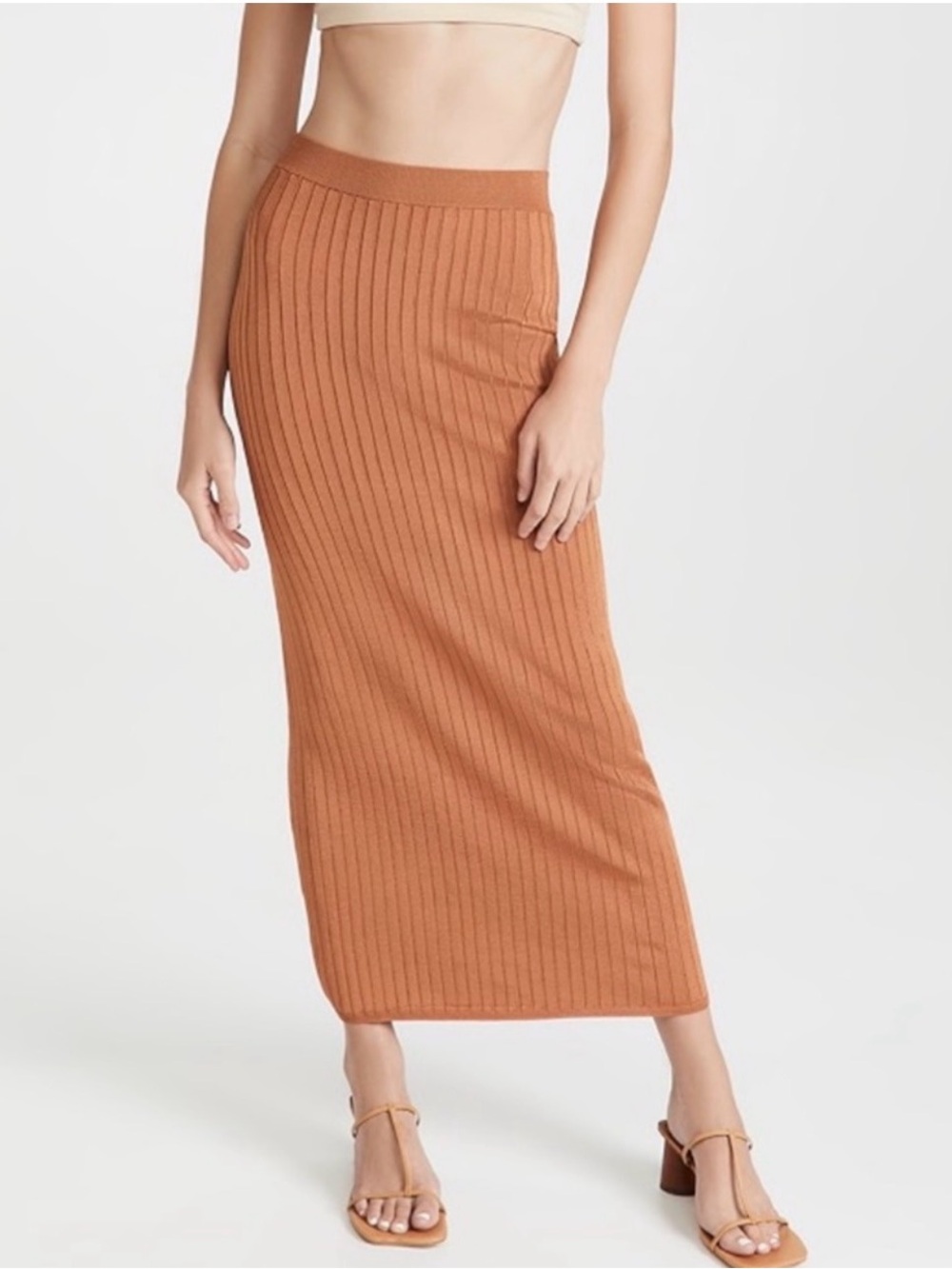 Free People beach to night Ribbed Midi Skirt in Rust XS